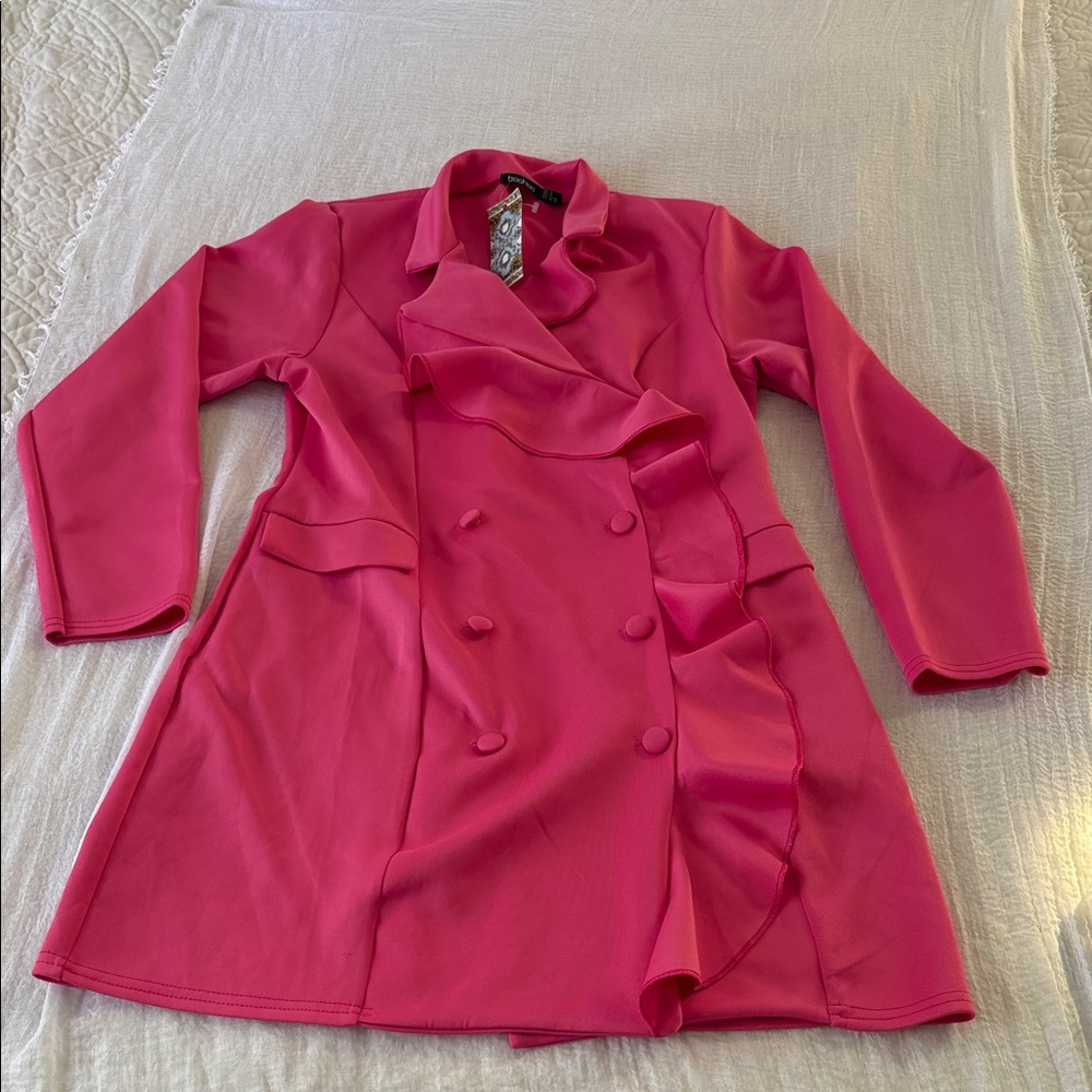 Boohoo Fuchsia Ruffle Blazer
